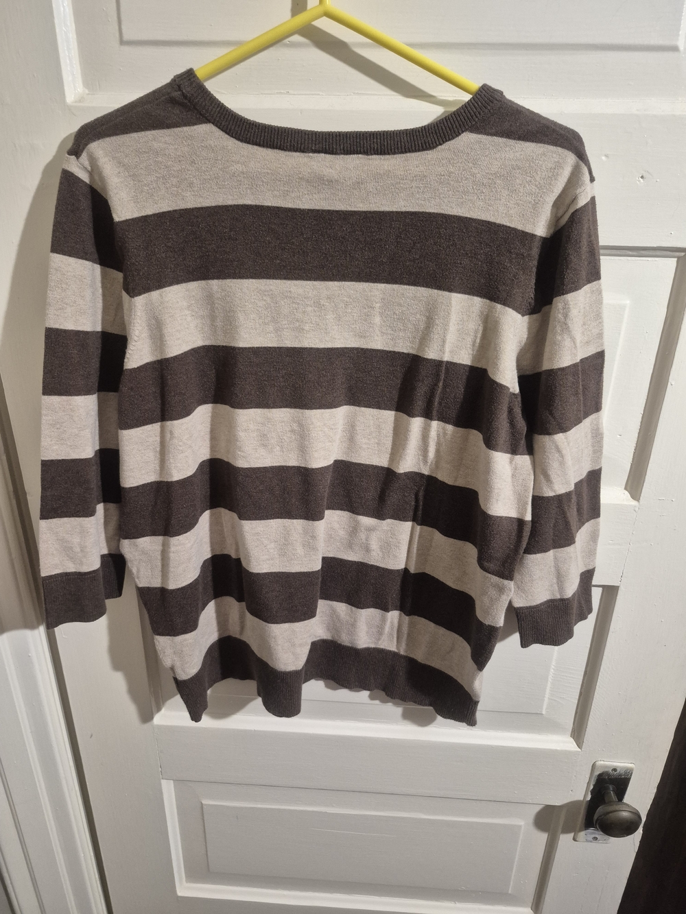 Denver Hayes Soft Striped Cotton Blend Sweater 2XL Brown Cream Chest Pocket - Picture 4 of 7